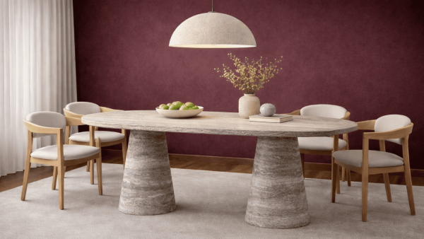 Hunsil-Silver Traverten Mermer Yemek Masası