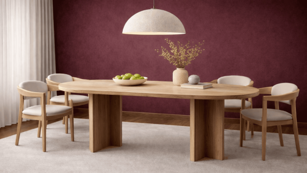 Asabo- Ahşap Ayak Traverten Mermer Yemek Masası