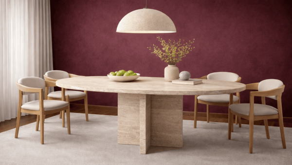 Emma-Traverten Mermer Yemek Masası