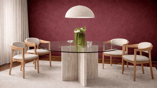 Emmacam-Traverten Mermer Yemek Masası