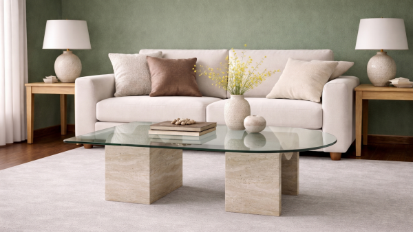 Vivas - Asimetrik Ayak Camlı Orta Sehpa