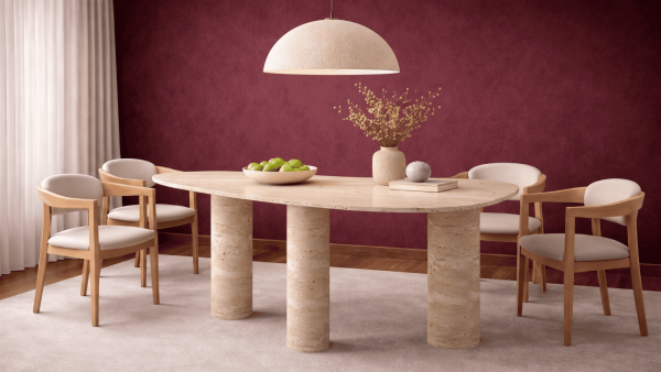 Boo-Traverten Mermer  4 Ayak Yemek Masası