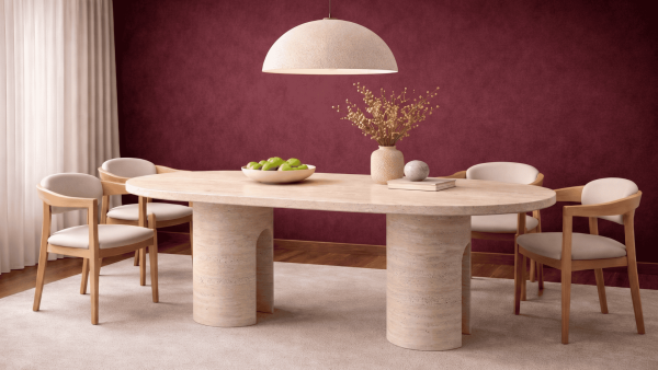 Tulip- Traverten Mermer Yemek Masası