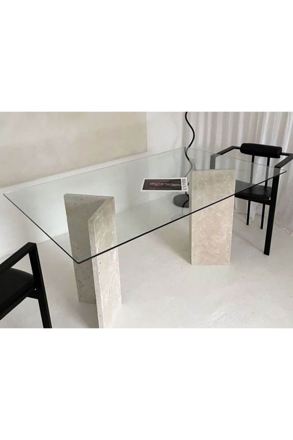 Traverten Masa 110x200cm Cam Masa