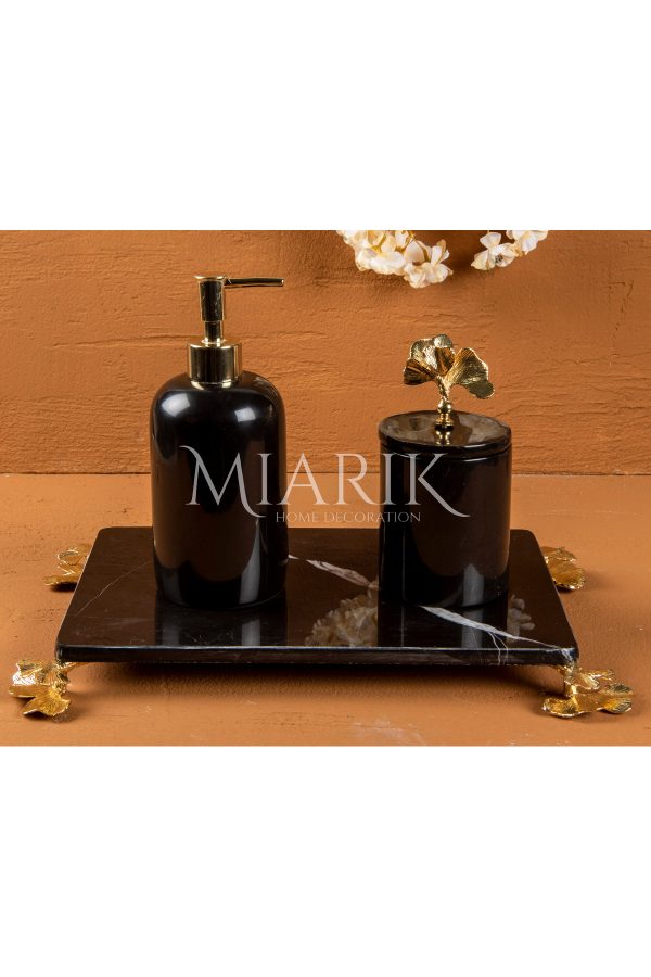 DEKORATİF MERMER GINKO AKSESUAR DETAYLI 3 LU BANYO SETİ TAKIMI